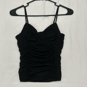 Just Polly Black Ruched Tank Top